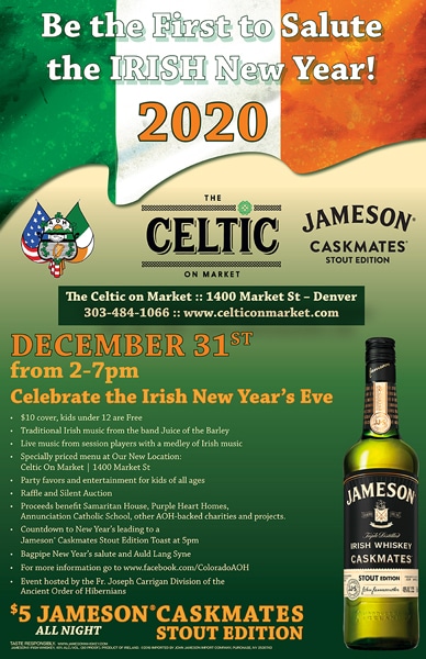 Irish time New Year 5pm Jameson Caskmate toast bagpipes irish dancers